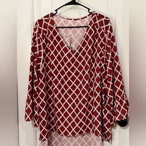 Red lattice print blouse